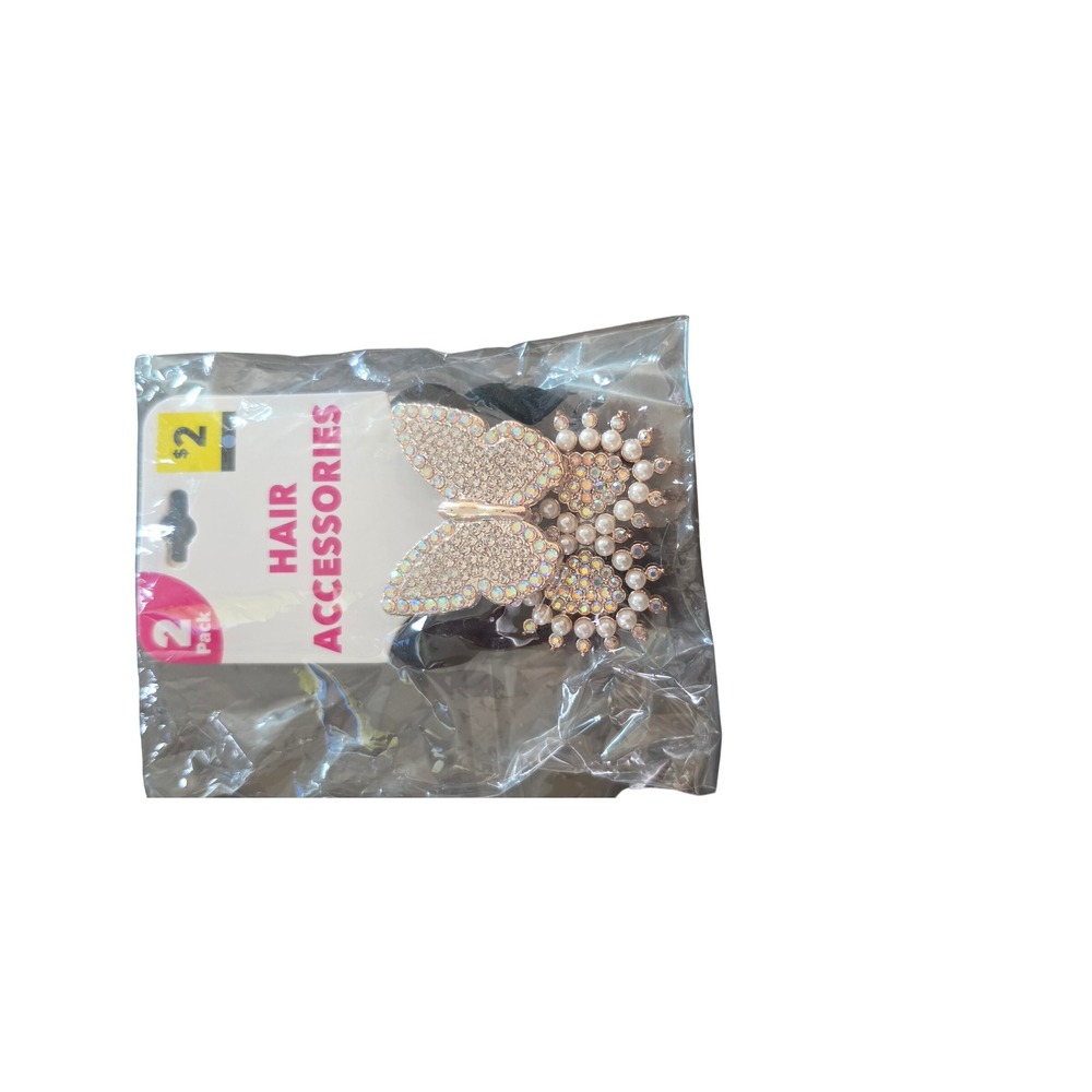 Old East Main Co Butterfly Floral Rhinestone Pearl Hair Ties 2 Pack Gold Black